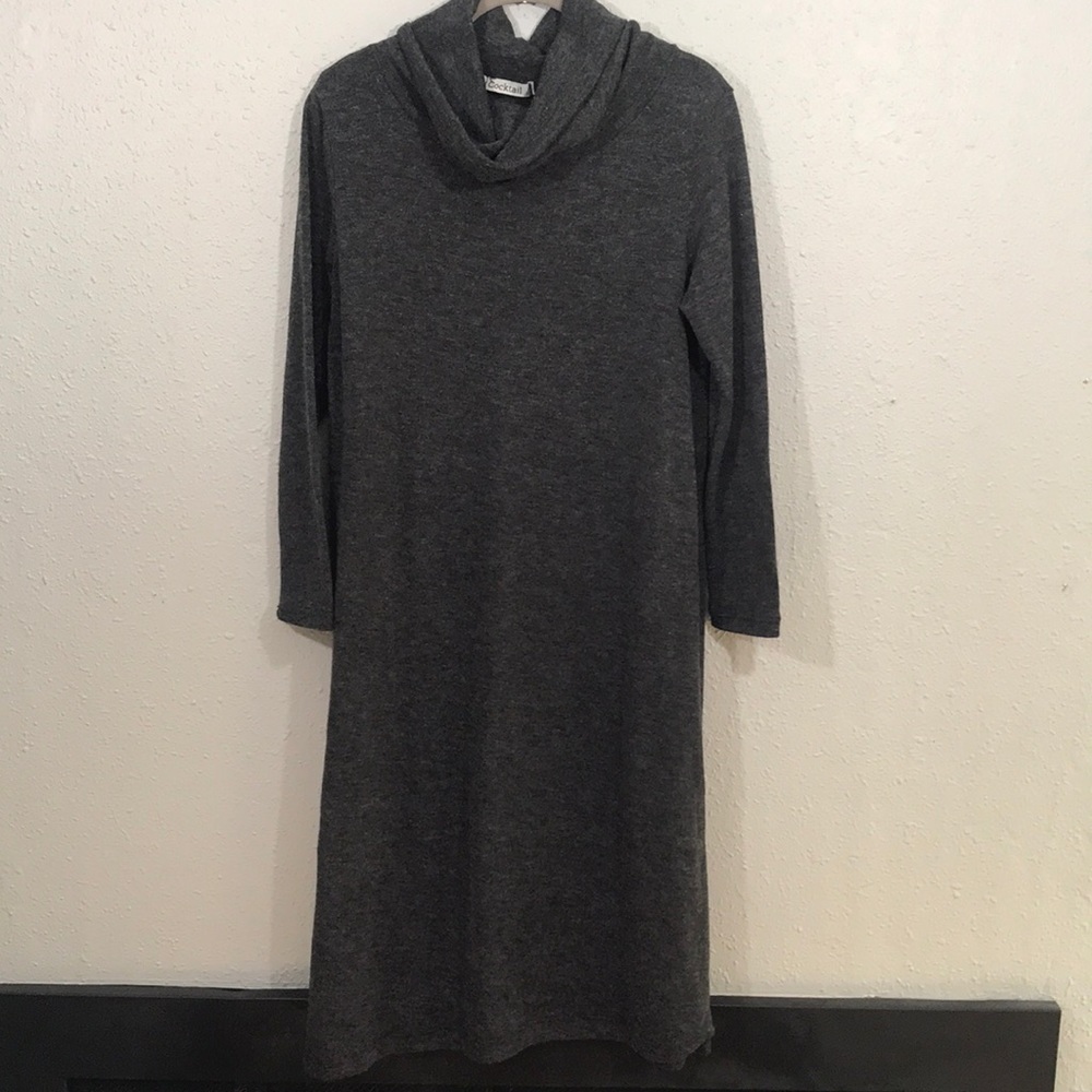 Cocktail Gray Cowl Neck Sweater Dress